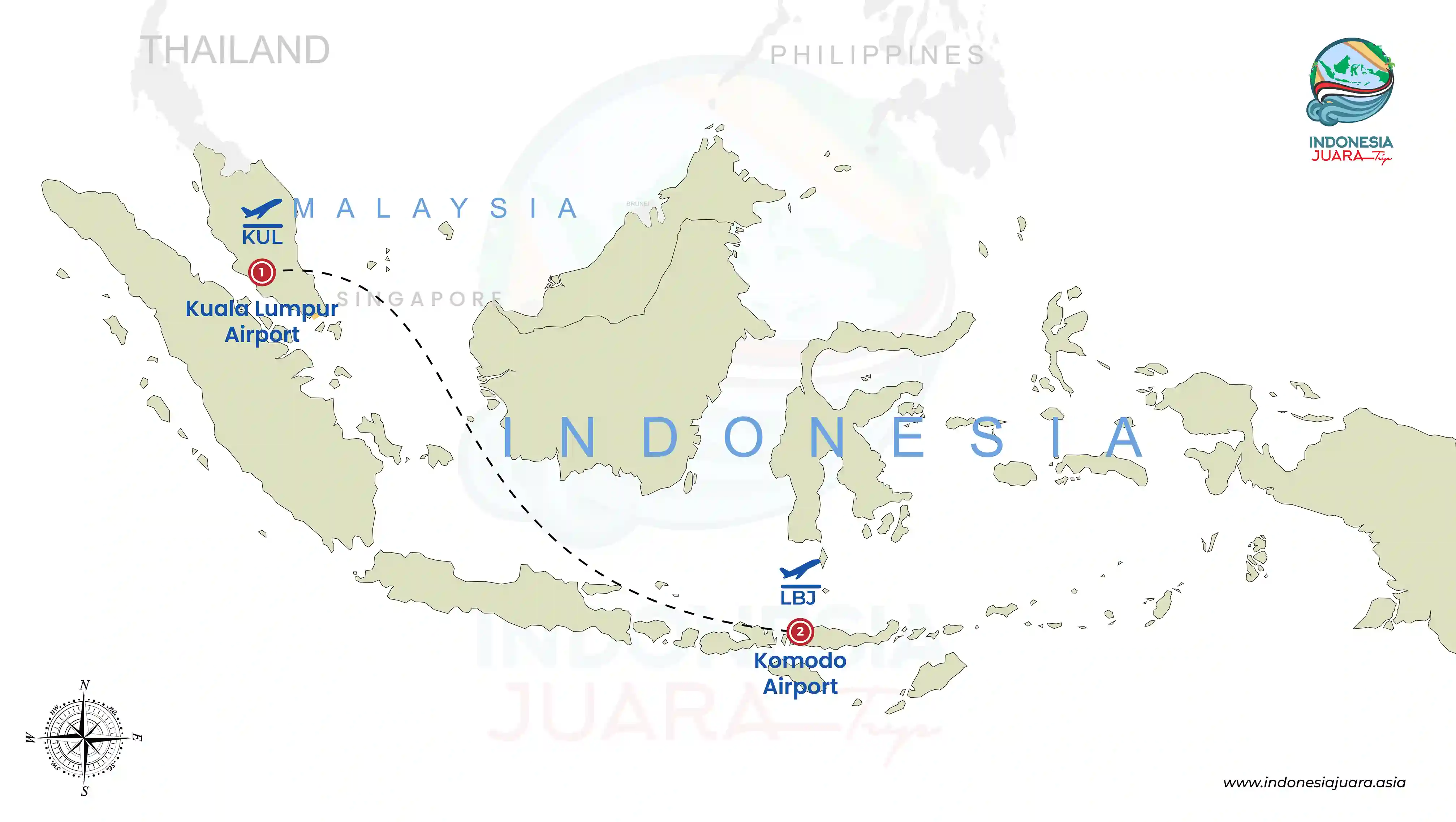 Maps Penerbangan Langsung dari Kuala Lumpur ke Labuan Bajo | IndonesiaJuara Trip