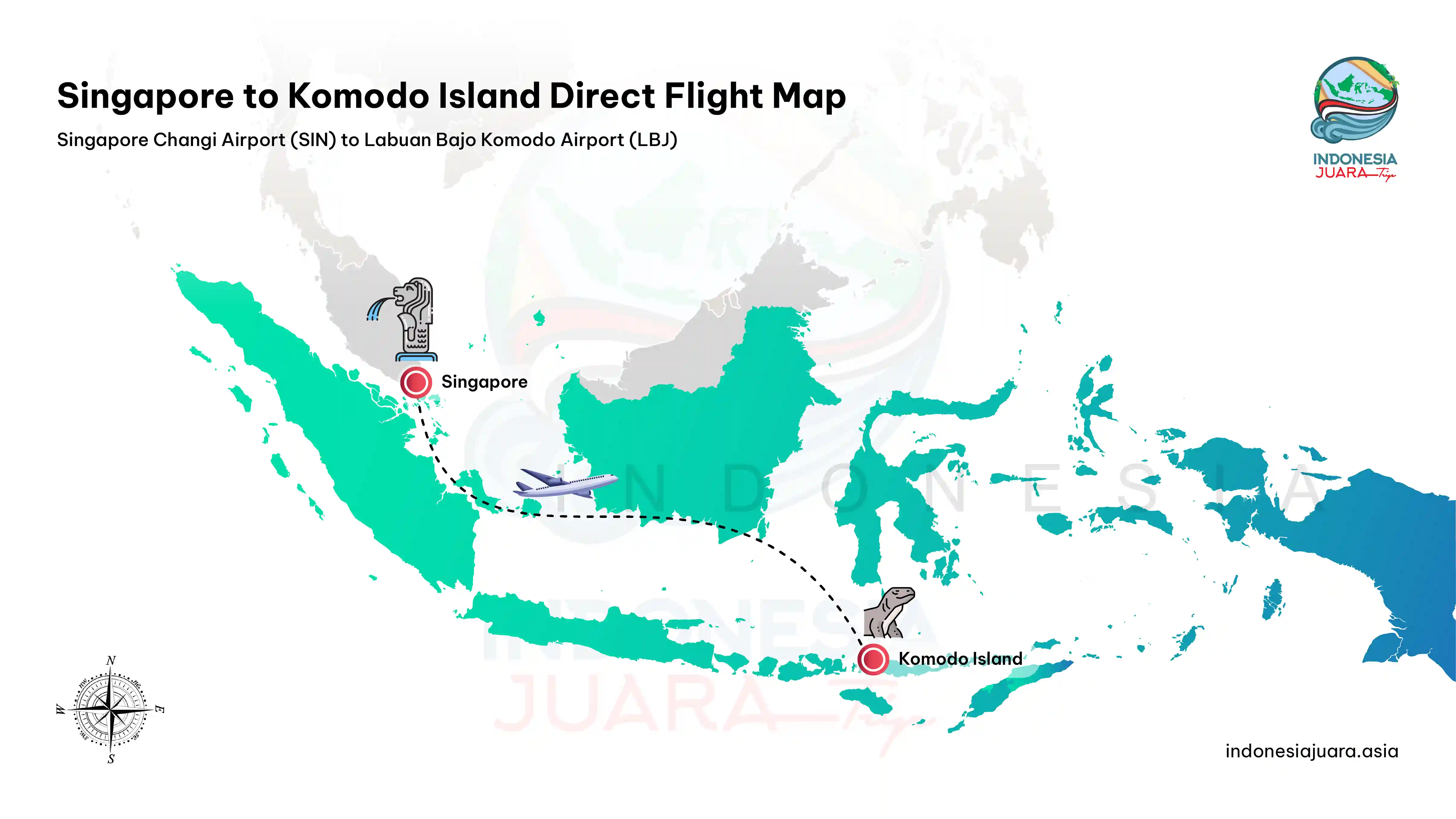 Penerbangan Langsung Bandara Singapura Changi [SIN] ke Bandara Komodo Labuan Bajo [LBJ] MAP | IndonesiaJuara Trip