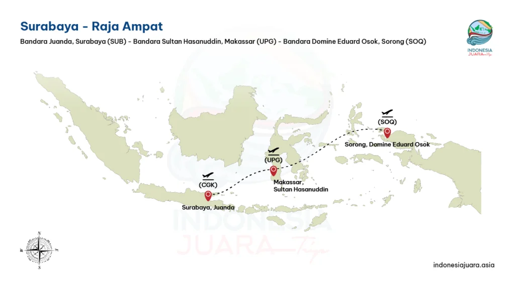 Maps dari Surabaya ke Raja Ampat via Makassar | IndonesiaJuara Trip